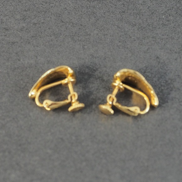 Coro Clip On Earrings Hoop Shrimp Gold Tone Ribbed Textured VTG Signed Estate - Picture 6 of 10